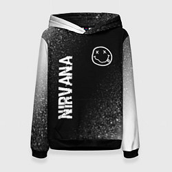 Толстовка-худи женская Nirvana glitch на темном фоне: надпись, символ, цвет: 3D-черный