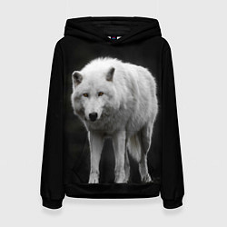 Толстовка-худи женская Белый волк на темном фоне, цвет: 3D-черный