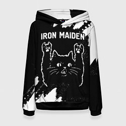 Толстовка-худи женская Группа Iron Maiden и рок кот, цвет: 3D-черный