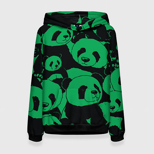 Женская толстовка Panda green pattern / 3D-Черный – фото 1