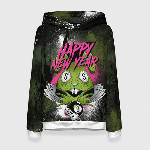 Женская толстовка Geen rabbit happy new year / 3D-Белый – фото 1