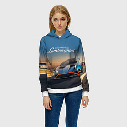 Толстовка-худи женская Lamborghini Huracan STO - car racing, цвет: 3D-белый — фото 2