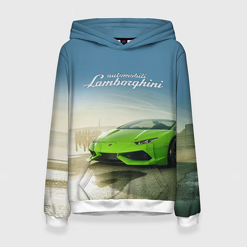 Женская толстовка Ламборджини на берегу океана / 3D-Белый – фото 1
