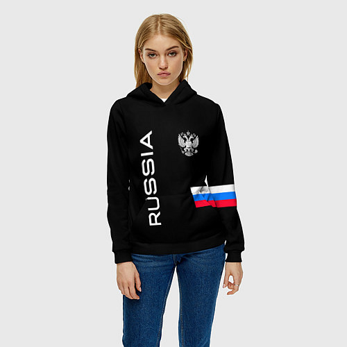 Женская толстовка Россия и три линии на черном фоне / 3D-Черный – фото 3