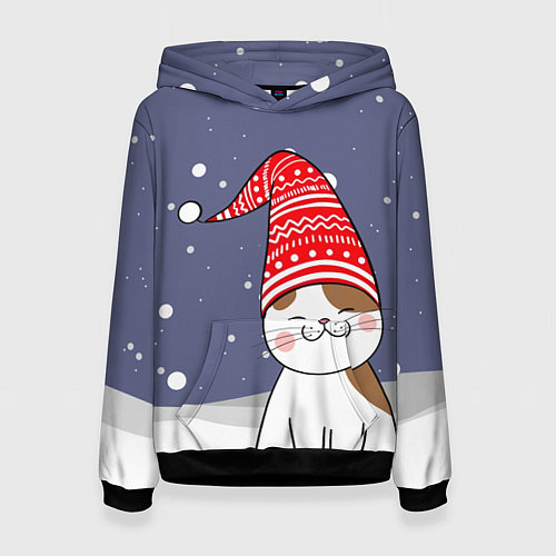 Женская толстовка Котик в шапке / 3D-Черный – фото 1
