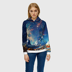 Толстовка-худи женская Горы и бескрайний космос, цвет: 3D-белый — фото 2