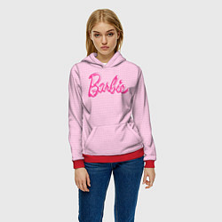 Толстовка-худи женская Барби - логотип на клетчатом фоне, цвет: 3D-красный — фото 2