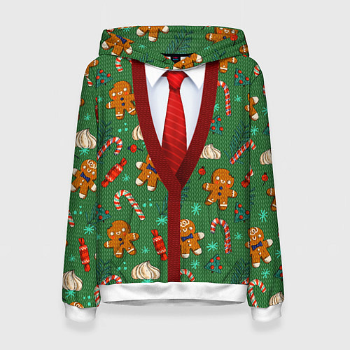 Женская толстовка Новогодний свитер с печеньками / 3D-Белый – фото 1