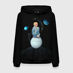 Толстовка-худи женская Pinup женщина на Луне, цвет: 3D-черный