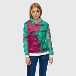 Толстовка-худи женская Светло-розовые и зелёные краски растекаются, цвет: 3D-белый — фото 2