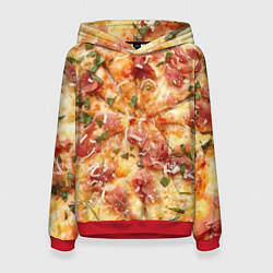 Толстовка-худи женская Вкусная пицца, цвет: 3D-красный