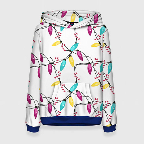 Женская толстовка Новогодняя гирлянда белая / 3D-Синий – фото 1