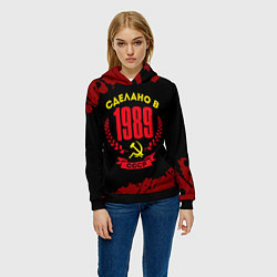 Толстовка-худи женская Сделано в 1989 году в СССР и желтый серп и молот, цвет: 3D-черный — фото 2