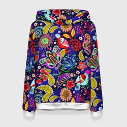 Толстовка-худи женская Multicolored floral patterns, цвет: 3D-белый