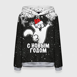 Толстовка-худи женская С Новым годом - кот Саймона и снежинки, цвет: 3D-меланж