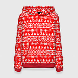 Толстовка-худи женская New Years winter pattern, цвет: 3D-красный