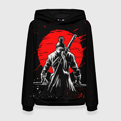 Толстовка-худи женская Самурай - красное солнце, цвет: 3D-черный
