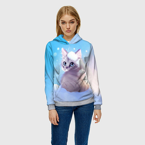 Женская толстовка Заснеженный котик / 3D-Меланж – фото 3
