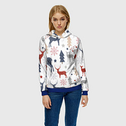 Толстовка-худи женская Олени в новогоднем лесу, цвет: 3D-синий — фото 2