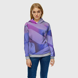Толстовка-худи женская Абстрактные фиолетовые прямоугольники со скругленн, цвет: 3D-меланж — фото 2