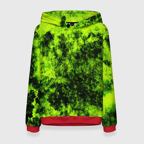 Женская толстовка Яркий неоновый салатовый гранж / 3D-Красный – фото 1