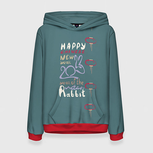 Женская толстовка Леттеринг с новым 2023 годом кролика / 3D-Красный – фото 1
