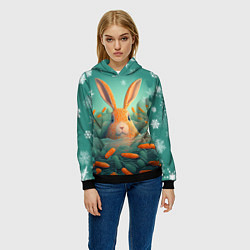Толстовка-худи женская Кролик в море моркови, цвет: 3D-черный — фото 2