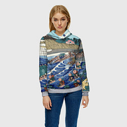 Толстовка-худи женская Кацусика Хокусай сон жены рыбака - японская гравюр, цвет: 3D-меланж — фото 2