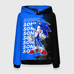 Толстовка-худи женская Соник на синем фоне, цвет: 3D-черный