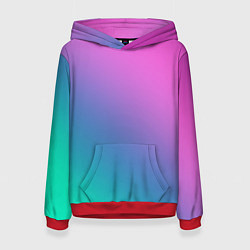 Толстовка-худи женская Розовый с бирюзовым и синим градиент, цвет: 3D-красный