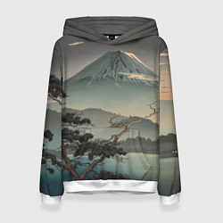 Толстовка-худи женская Великий вулкан Фудзияма, цвет: 3D-белый