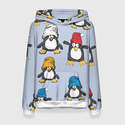 Толстовка-худи женская Смешные пингвины, цвет: 3D-белый