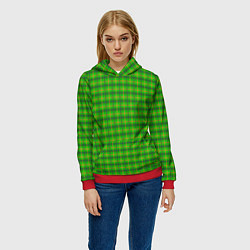Толстовка-худи женская Шотландка зеленая крупная, цвет: 3D-красный — фото 2