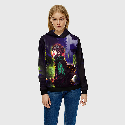Женская толстовка Клинок, рассекающий демонов - Киберпанк / 3D-Черный – фото 3