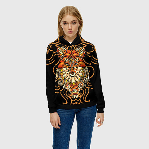 Женская толстовка Золотая лиса / 3D-Черный – фото 3
