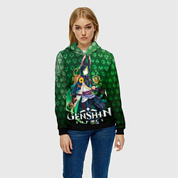 Толстовка-худи женская Тигнари элементали, цвет: 3D-черный — фото 2