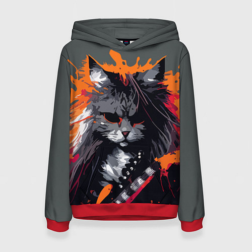 Женская толстовка Rocker Cat on a gray background - C-Cats collectio / 3D-Красный – фото 1