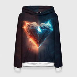 Толстовка-худи женская Две части каменного брутального сердца в неоне, цвет: 3D-белый