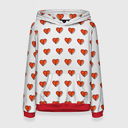 Толстовка-худи женская Разбитые сердца на белом фоне, цвет: 3D-красный