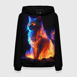 Толстовка-худи женская Огненная кошка, цвет: 3D-черный