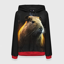 Толстовка-худи женская Капибара и дым, цвет: 3D-красный