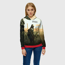 Толстовка-худи женская STALKER Одиночка утром на ЧАЭС, цвет: 3D-красный — фото 2