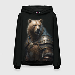 Толстовка-худи женская Медведь в доспехах, цвет: 3D-черный