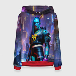 Толстовка-худи женская Cyberpunk - brave girl - neural network, цвет: 3D-красный