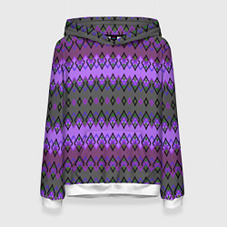 Толстовка-худи женская Серо-фиолетовый этнический геометрический узор, цвет: 3D-белый