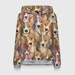 Толстовка-худи женская Паттерн с корги, цвет: 3D-меланж