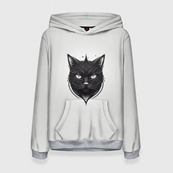 Толстовка-худи женская Чёрный кошачий арт, цвет: 3D-меланж
