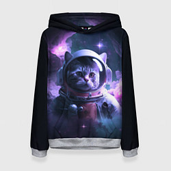Толстовка-худи женская Котик космонавт, цвет: 3D-меланж