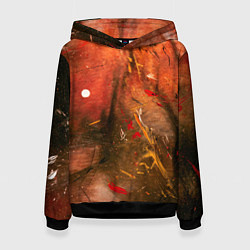 Толстовка-худи женская Абстрактный красный туман и краски, цвет: 3D-черный