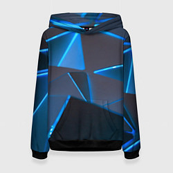 Толстовка-худи женская Неоновые грани абстракции, цвет: 3D-черный